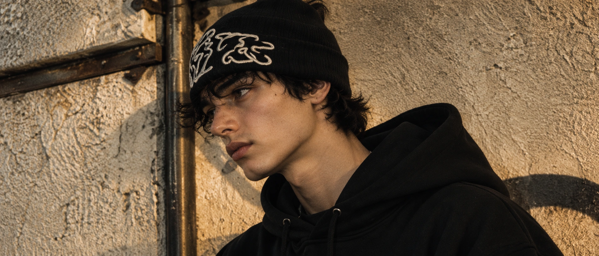 Illustrative warm film portrait of a man in a cap